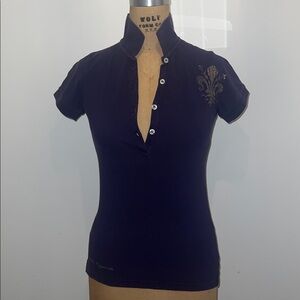 Vintage Lotto Leggenda Purple Gold Fleur-de-lis Short Sleeve Polo M